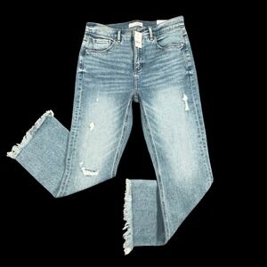 LOFT High Waist Flare Crop Jeans Womens 29/8 Light Wash Distressed Fray Hem NEW